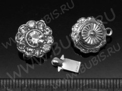 Замочек-застёжка №26 Цветочек со стразами 13,5*12,5*8мм цвет платины (Brass)