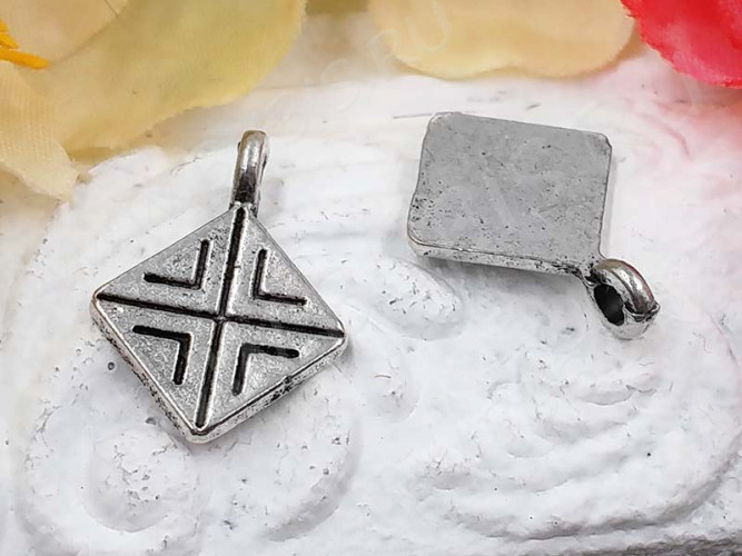(СКИДКИ!!!) Подвеска Ромб 02 Бейл клеевой 17,8*13,2*1,2мм античное серебро (литьё) (10шт.)