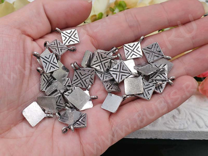 (СКИДКИ!!!) Подвеска Ромб 02 Бейл клеевой 17,8*13,2*1,2мм античное серебро (литьё) (10шт.)