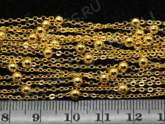 Цепочка C22 звено 2*1,5мм и шарик 3,5мм золотистая (Brass) (50см)
