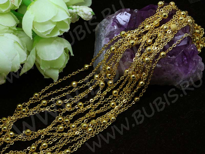 Цепочка C22 звено 2*1,5мм и шарик 3,5мм золотистая (Brass) (50см)