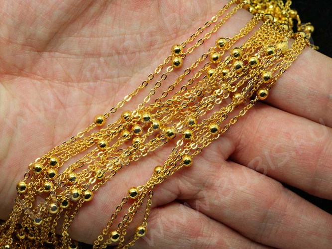 Цепочка C22 звено 2*1,5мм и шарик 3,5мм золотистая (Brass) (50см)