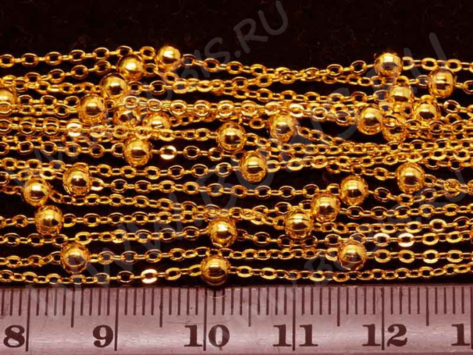 Цепочка C22 звено 2*1,5мм и шарик 3,5мм золотистая (Brass) (50см)