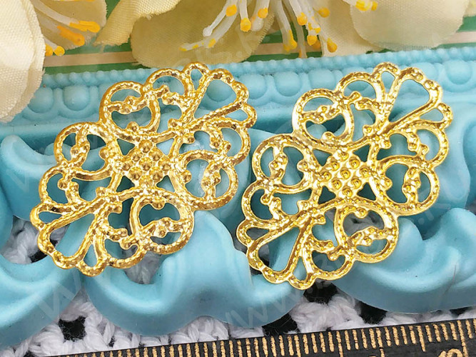 (СКИДКИ!!!) Декоративный элемент 106 коннектор резной 31,5*20*0,6мм золотистый (Iron) (10шт.)