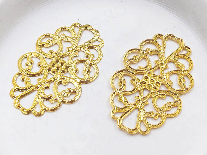 (СКИДКИ!!!) Декоративный элемент 106 коннектор резной 31,5*20*0,6мм золотистый (Iron) (10шт.)