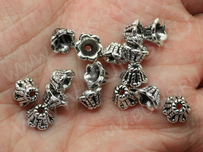 (СКИДКИ!!!) 075 Шапочка-чашечка 6*6*4мм античное серебро (литьё) (50шт.)