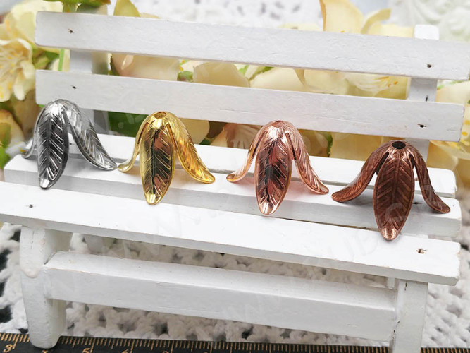 Шапочка тонкая 091 простая 23 колокольчик винтажный Листики 23*23*16,5мм розовое золото (LUX Китай) (Brass)