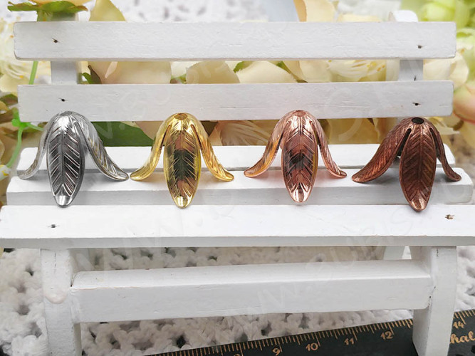 Шапочка тонкая 091 простая 23 колокольчик винтажный Листики 23*23*16,5мм розовое золото (LUX Китай) (Brass)