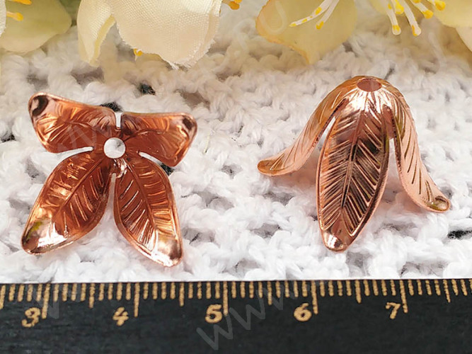 Шапочка тонкая 091 простая 23 колокольчик винтажный Листики 23*23*16,5мм розовое золото (LUX Китай) (Brass)