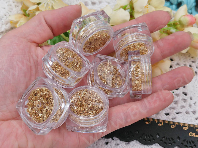 Наполнение для смолы и бутылочек 121 Крошки стеклянные Bubis Crafts 1-3мм золотистые в контейнере (декор)