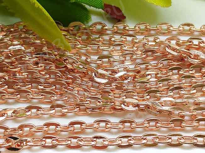Цепочка I069 с плоским звеном 5*3мм розовое золото (Iron) (50см)