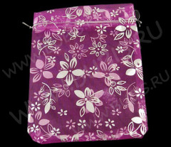 Мешочек органза 04 16*11см т.розовый с серебристыми цветочками (упаковка)