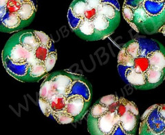 Бусина Округлая 01 11мм зелёная (клуазонне)