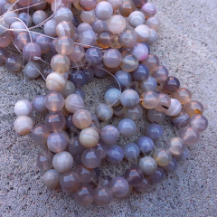 (ОПТ) Бусина округлая ГЛАДКАЯ 10мм Агат Мадагаскарский серый молочный (камни) (НИТЬ)