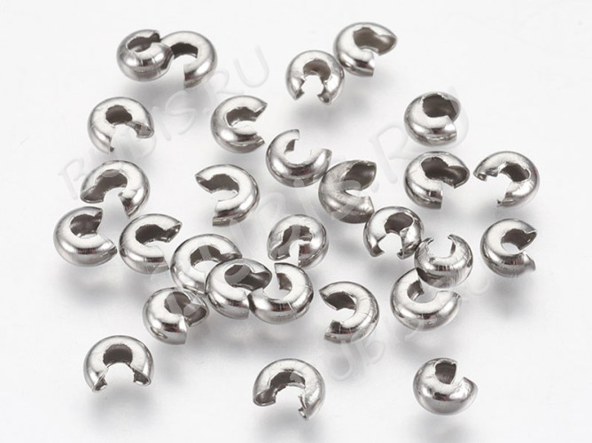 Обжимная бусина 15 разъёмная покрывная 4*2,5мм цвет платины (Хирургическая сталь) (10шт)