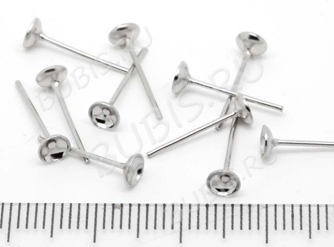 (КРУПНЫЙ ОПТ) Пуссеты ("гвоздики") №020 12*5*0,7мм (сеттинг-чашечка 4мм) цвет платины (Iron) (ок. 500 пар)