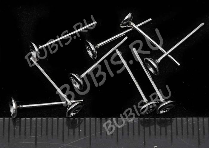 (КРУПНЫЙ ОПТ) Пуссеты ("гвоздики") №020 12*5*0,7мм (сеттинг-чашечка 4мм) цвет платины (Iron) (ок. 500 пар)