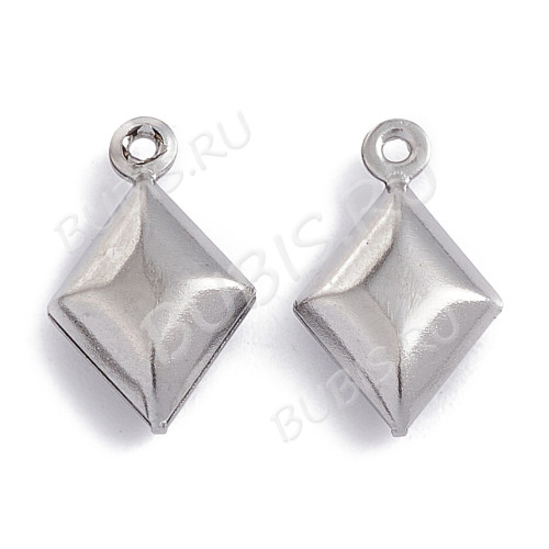 Подвеска Ромб 05 Бубны стальная 15,5*9,5*4,5мм цвет платины (Хирургическая сталь)