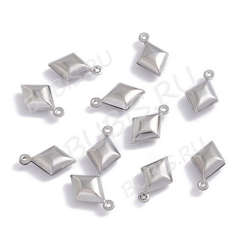 Подвеска Ромб 05 Бубны стальная 15,5*9,5*4,5мм цвет платины (Хирургическая сталь)