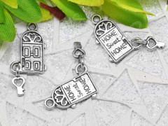 Подвеска Домик 07 двусторонняя с ключиком 27*12,5*1,3мм античное серебро (литьё)