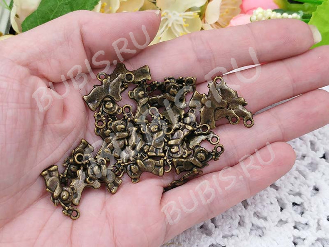 Подвеска Мишка 05 с цветочком 19,5*10*2мм античная бронза (литьё)