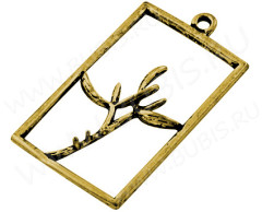 Подвеска Прямоугольник 08 двусторонняя с веточкой 32,5*18,5*2мм античное золото (литьё)
