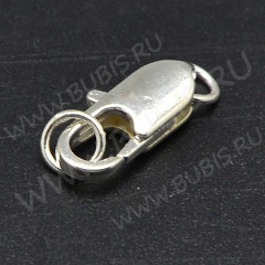 Замочек карабин №052 из латуни с колечками 21*7*3мм серебристый (Brass)