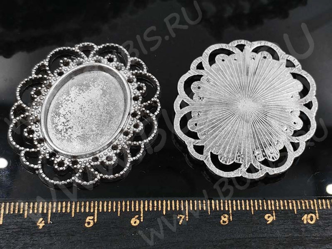 Подвеска-сеттинг Овал 08 (сеттинг 24-25*18мм) 40*35*1,9мм античное серебро (литьё)