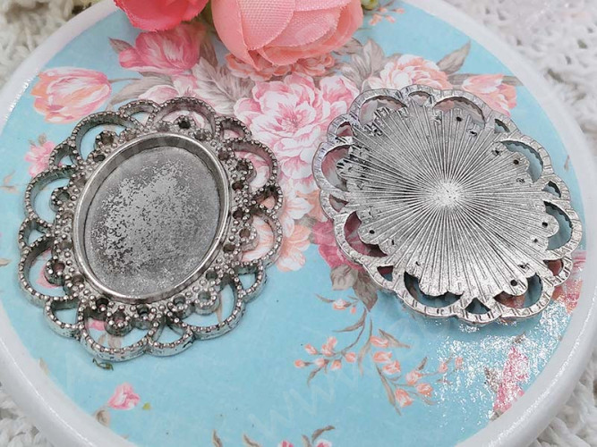 Подвеска-сеттинг Овал 08 (сеттинг 24-25*18мм) 40*35*1,9мм античное серебро (литьё)