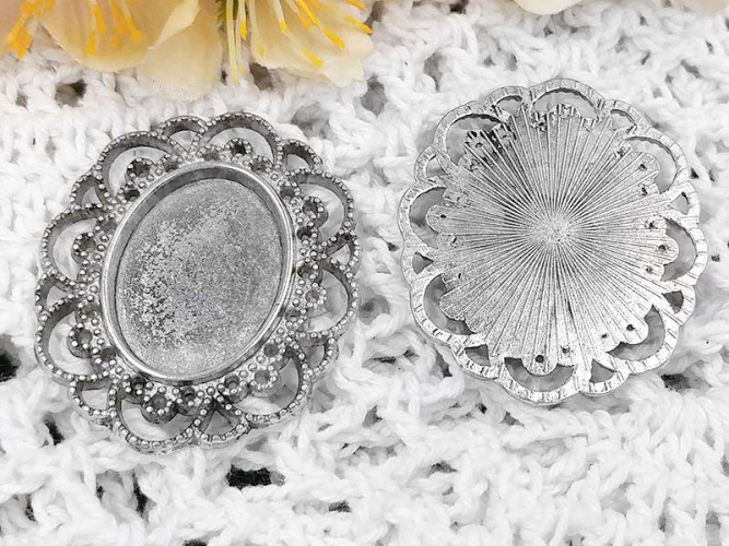 Подвеска-сеттинг Овал 08 (сеттинг 24-25*18мм) 40*35*1,9мм античное серебро (литьё)