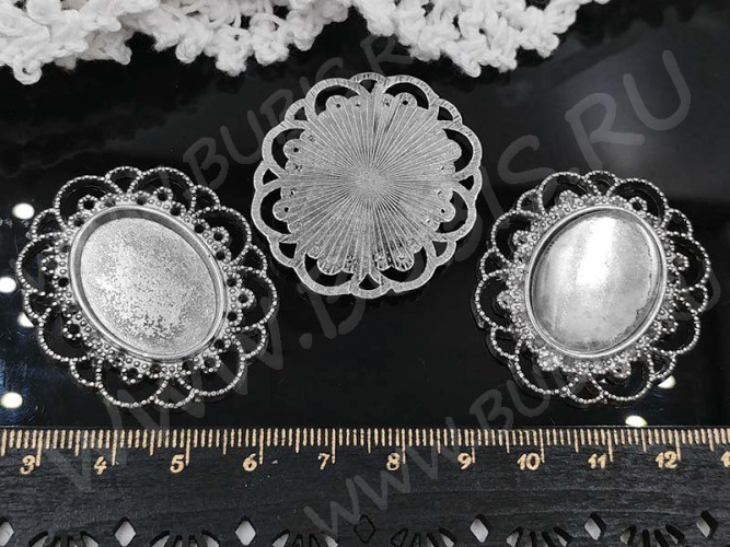 Подвеска-сеттинг Овал 08 (сеттинг 24-25*18мм) 40*35*1,9мм античное серебро (литьё)