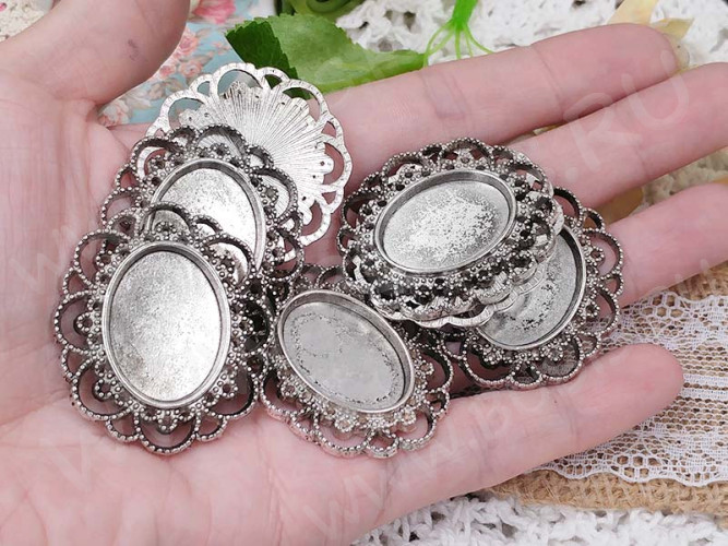 Подвеска-сеттинг Овал 08 (сеттинг 24-25*18мм) 40*35*1,9мм античное серебро (литьё)