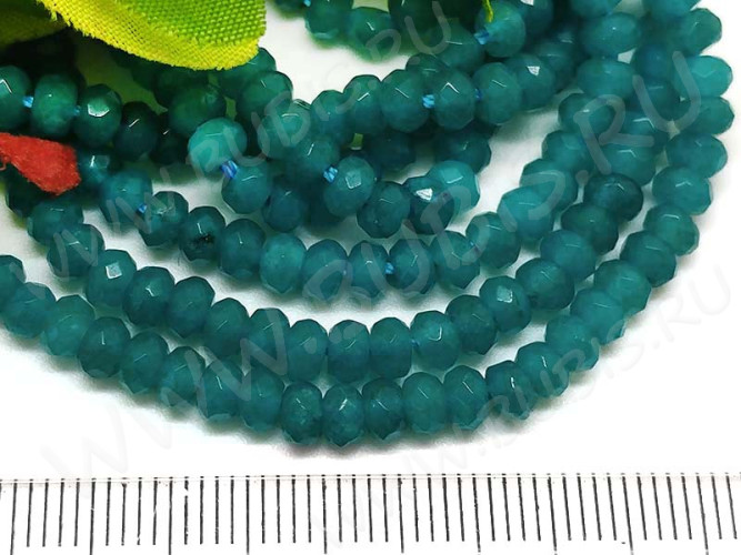 Бусина каменная Рондель 14 ГРАНЁНЫЙ 4*4*2,5мм Кварц тонир. бирюзовый (камни) (10шт.)