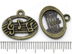 Подвеска Нота 04 на эллипсе 19,5*17,5*2мм античная бронза (литьё)