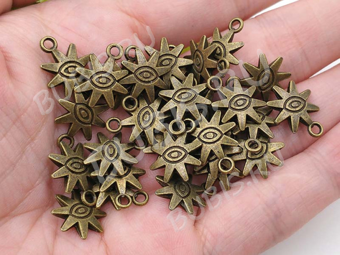 Подвеска Звёздочка 17 3D двусторонняя с глазом 15*12*2,5мм античная бронза (литьё)