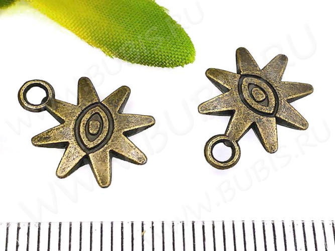 Подвеска Звёздочка 17 3D двусторонняя с глазом 15*12*2,5мм античная бронза (литьё)