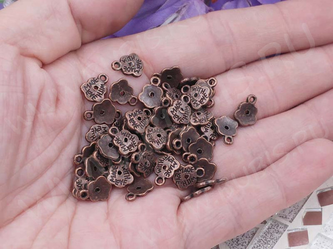 (СКИДКИ!!!) Подвеска Цветочек 14 "Made with Love" 10*8*1,2мм античная медь (литьё) (10шт.)