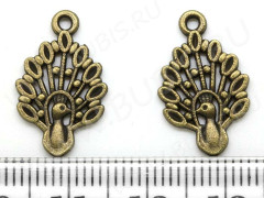 Подвеска Павлин 02 двусторонний ажурный 19*12*1,3мм античная бронза (литьё)