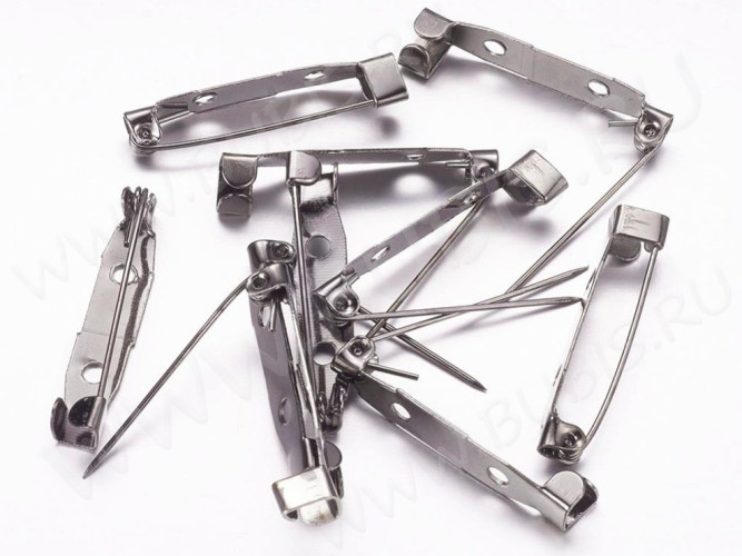 (ОПТ) Основа (заготовка) для броши №23 Булавка 2 отверстия 30*6*5мм черный никель (Iron) (100шт.)