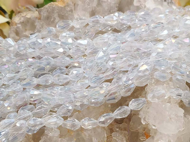 Бусина Капля гранёная 6*4*4мм чистая прозрачная с АВ (имитация Сваровски) (10шт.)