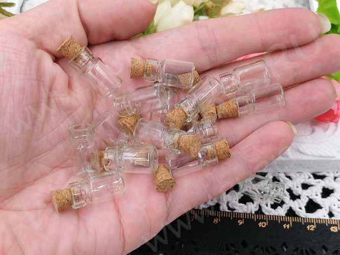 Бутылочка 01 с пробкой 1мл 23*10*10мм прозрачная (стекло) (5ШТ)