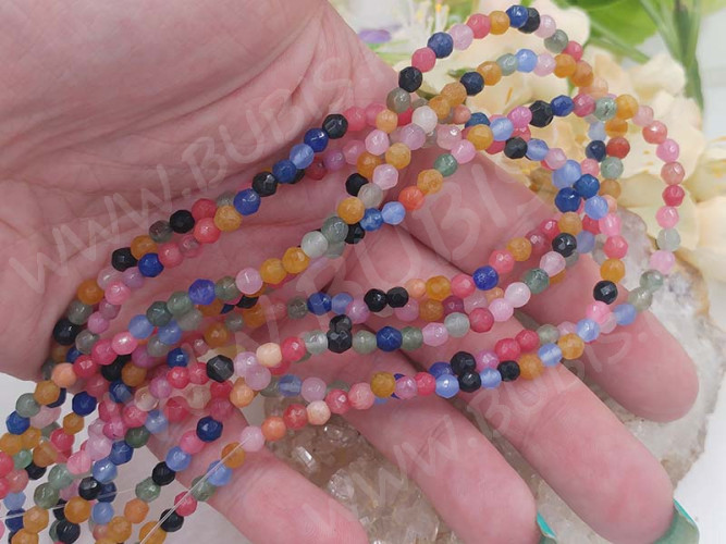 (ОПТ) Бусина округлая ГРАНЁНАЯ 4мм Кварц тонированный МИКС (камни) (НИТЬ)