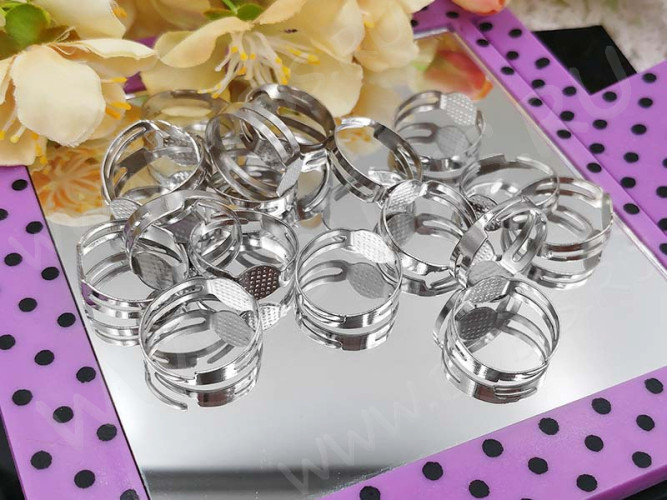 (СКИДКИ!!!) Основа (заготовка) для кольца 085 17мм со сплошной платформой 8мм цвет платины (Iron) (10шт.)