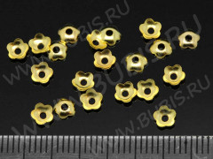 (СКИДКИ!!!) Шапочка тонкая 087 простая 19 Цветочек маленький 4*4*1,2мм золотистая (Milano LUX) (Brass) (100шт.)