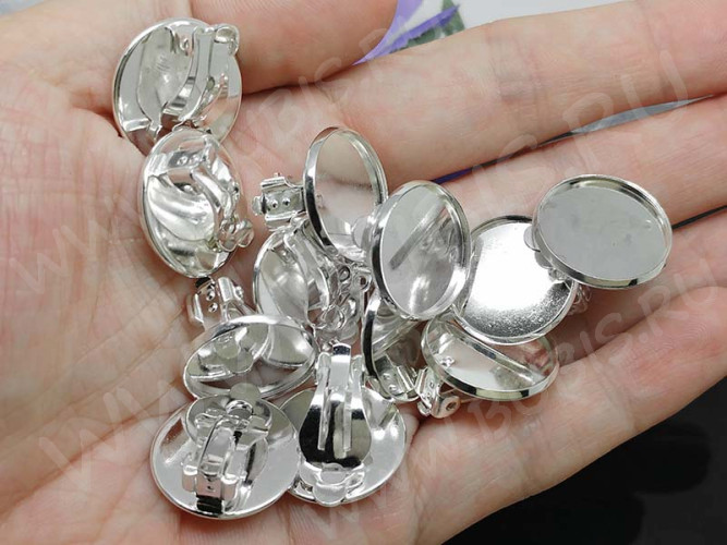 Основы для клипс №18 с сеттингом 18мм 20*19,5*10мм серебристые (Brass) (1 пара)