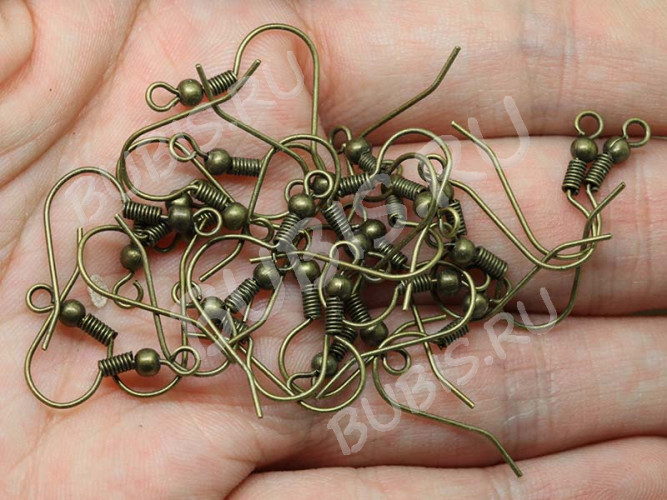 (СКИДКИ!!!) Швензы-крючки №049 с пружинкой и шариком 19*18,5мм античная бронза (Brass) (10 пар)