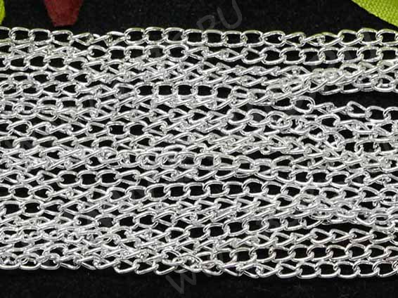 Цепочка I073 простая кручёная звено 3,8*2,*0,5мм серебристая (Iron) (50см)