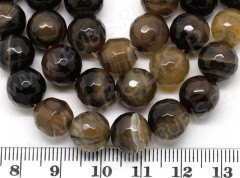 (ОПТ) Бусина округлая ГРАНЁНАЯ 10мм Агат Мадагаскарский коричнево-молочный (камни) (НИТЬ)