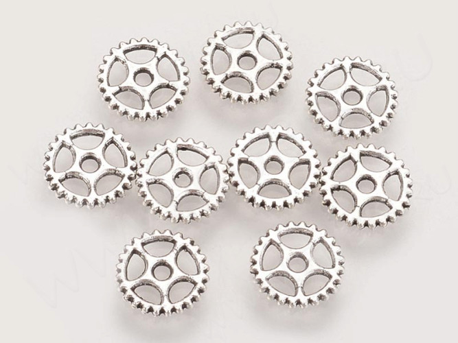 (СКИДКИ!!!) Подвеска Шестерёнка 20 двусторонняя 8*8*1мм античное серебро (литьё) (Steampunk) (20шт.)