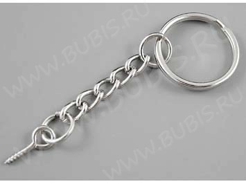 (СКИДКИ!!!) Карабин для брелка 13 с винтовым штифтом 10мм Кольцо 20*20*2мм и цепочка 25*4,5*2,5мм цвет платины (Iron) (10шт.)